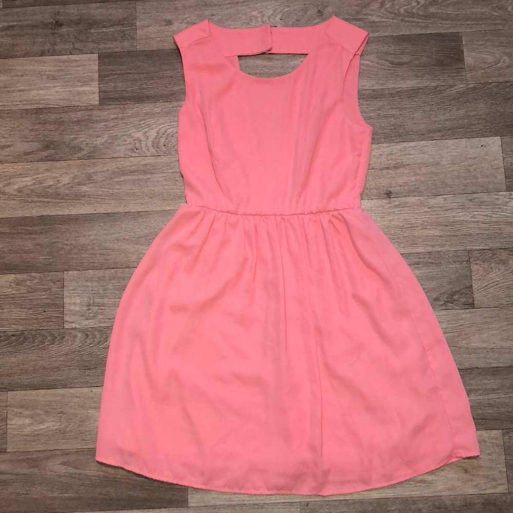 Coral pink spring Easter dress small open back